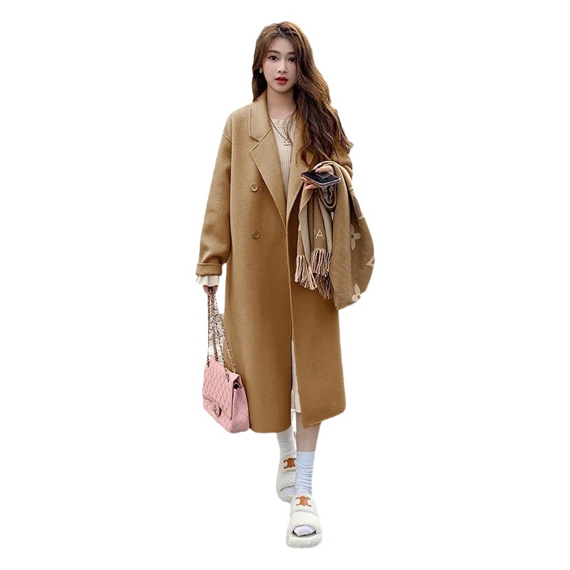 Pink Double-Sided Cashmere Outwear for Women 2025 Autumn and Winter New Korean Style Loose Mid-Length Hepburn Style Woolen Outwear