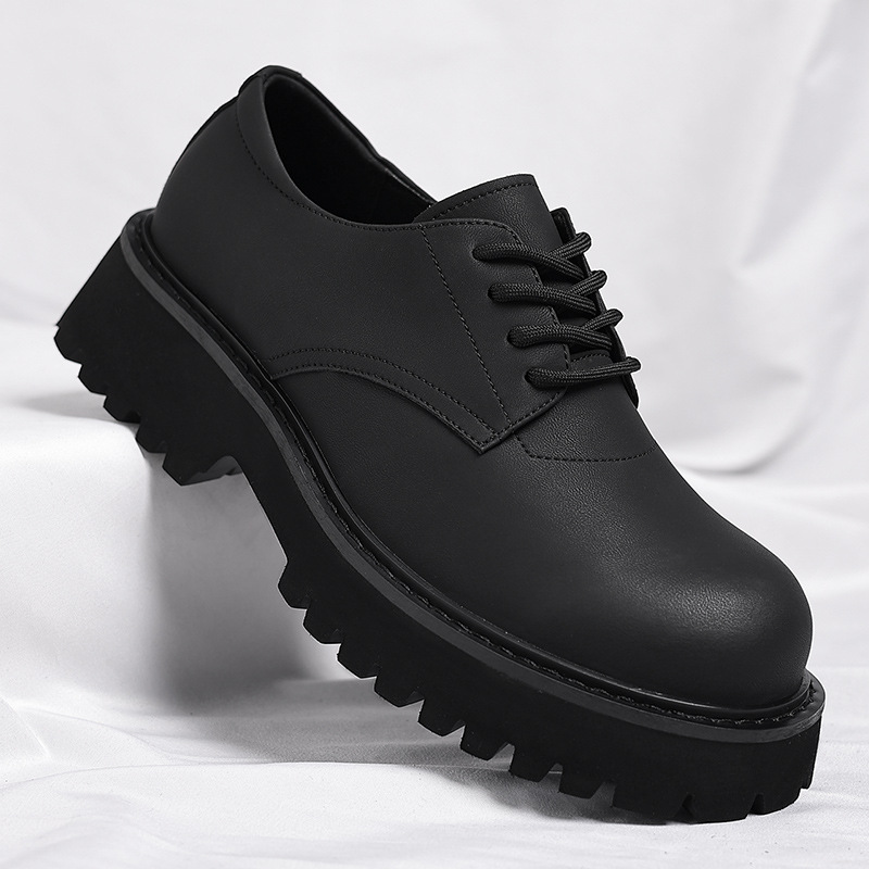 Leather shoes men's 2025 American high street black big head Derby shoes men's retro trend thick bottom leather shoes a generation of hair