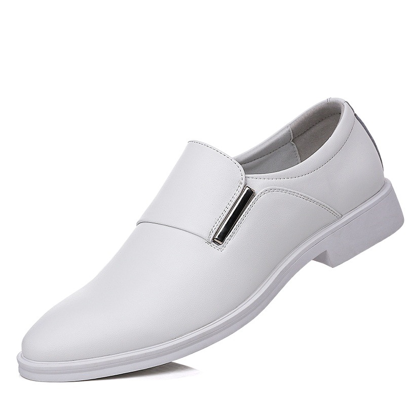 Inner Heightening New Men's Formal Leather Shoes for Autumn Men's British Business Soft Leather Pointed Youth Leather Shoes White Shoes Single Shoes