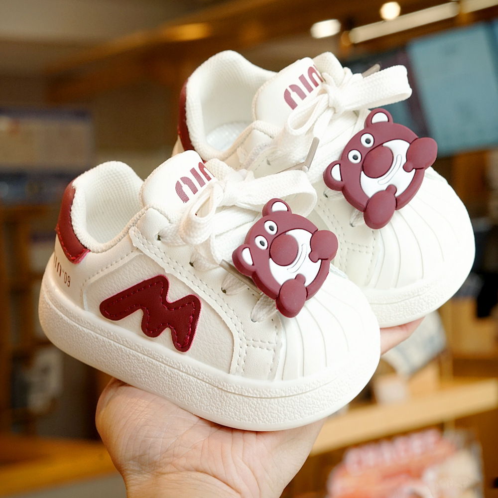 Toddler Shoes Spring and Autumn New Beginner Baby Shoes 1-2 Years Old Baby Shoes Soft Sole Non-slip White Shoes Cartoon