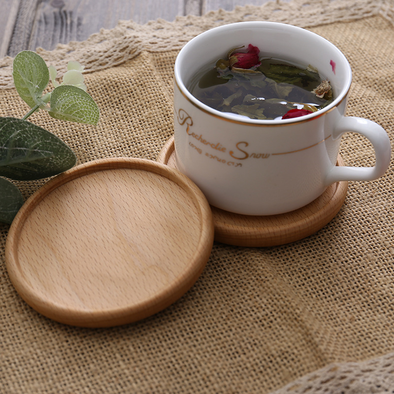 Picture of Creative Wooden Coaster Logo Engraved Fixed Wooden Tea Tray Cup Holder Tea Mat Wooden Tea Holder Japanese Heat Insulation Mat