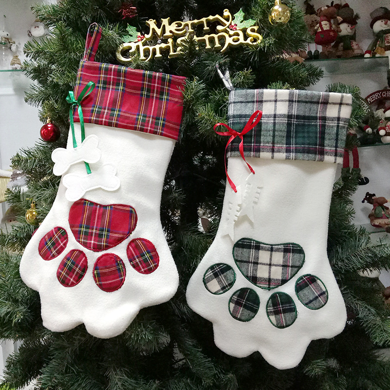 2025 New Christmas Socks Gift Bag Dog Paw Christmas Socks Pendant Christmas Decoration Supplies Candy Bag