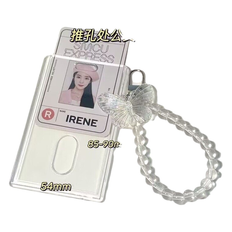 in stock push-to-close card brick card holder crystal high-definition transparent card butterfly pendant sliding cover love bean small card protective cover