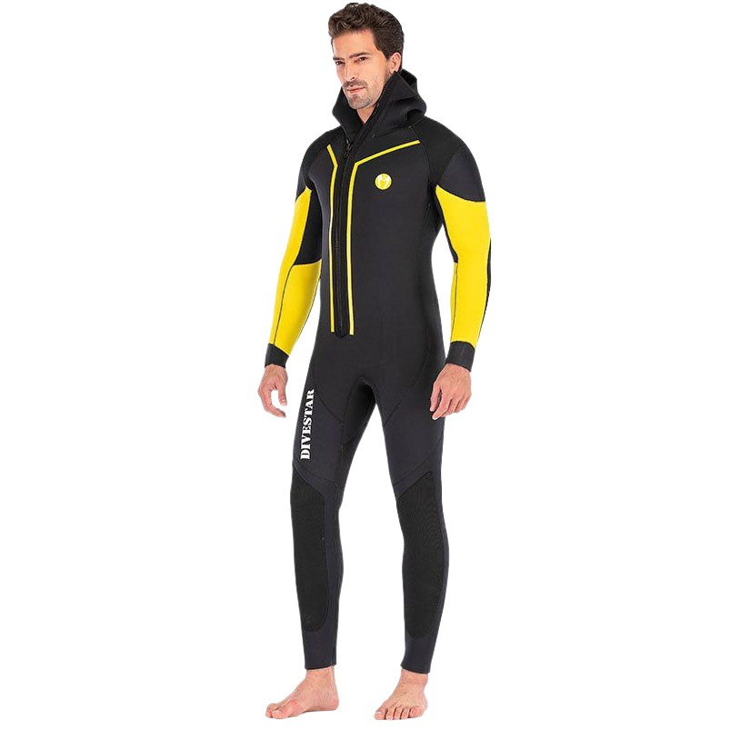 Qianxing Semi-Dry Thickeneded 7mm Wetsuit Front Zipper Warm Hooded Fleece-Lined One-Piece Swimming Free Diving Wetsuit