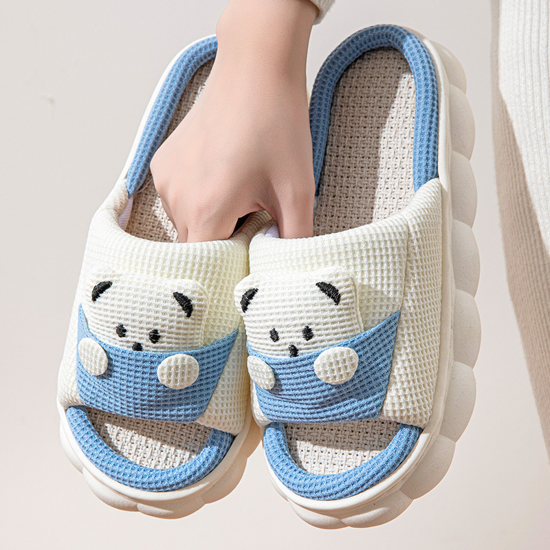 Picture of Cartoon Pocket Bear Men and Women Couple Four Seasons Open Toe Linen Slippers Summer Sandals Thickened Slippers