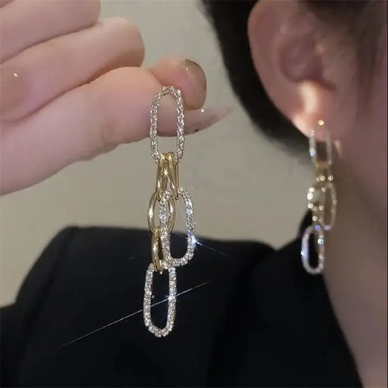Korean Elegant Long Diamond-encrusted Chain Earrings 2022 New Fashionable Internet Celebrity High-end Light Luxury Earrings Earrings for Women