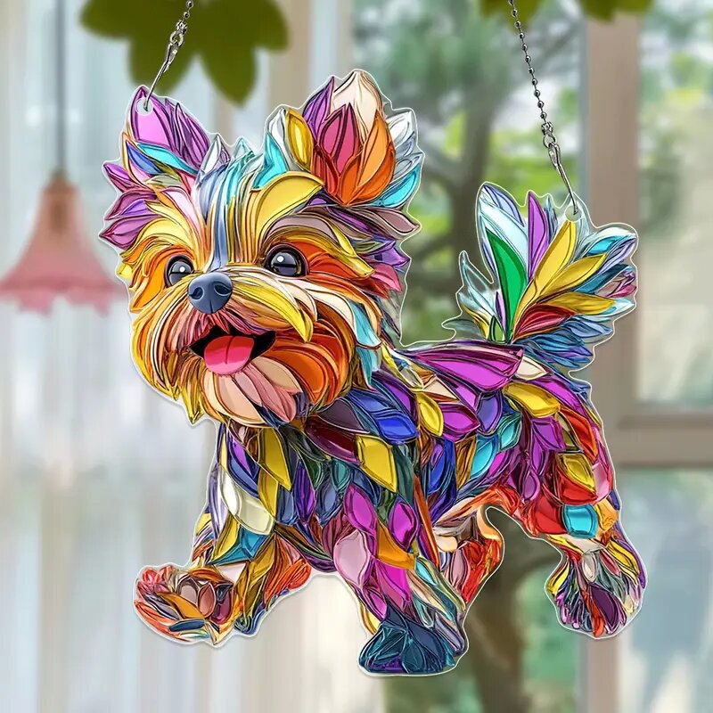 Cross-Border 2D Flat Yorkshire Terrier Light Catcher Bright Bohemian Acrylic Wall Decoration Pendant