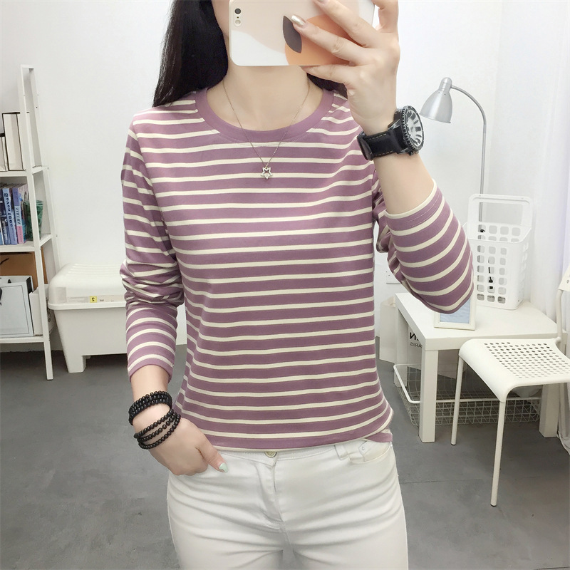 Picture of Striped T-shirt Women's Long Sleeve Top Early Autumn 2024 New plus size Loose Slimming Base Shirt Striped T-shirt