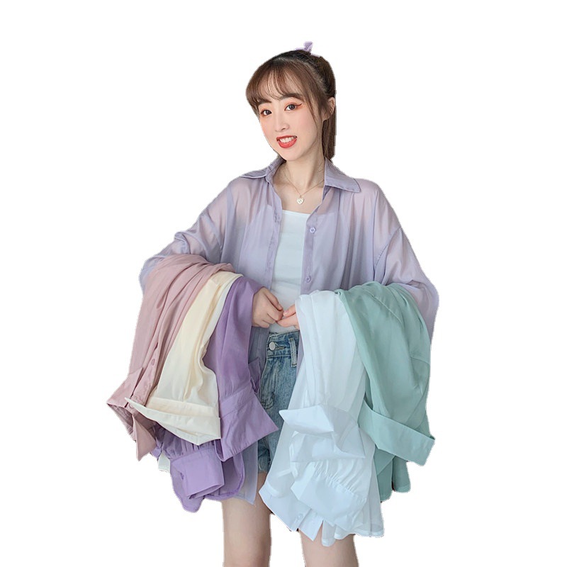 Picture of Summer Korean Style Loose Long-Sleeved Cardigan Outwear Blouse Southeast Asian Women's Solid Color Thin Windbreaker Sun Protection Clothing for Women