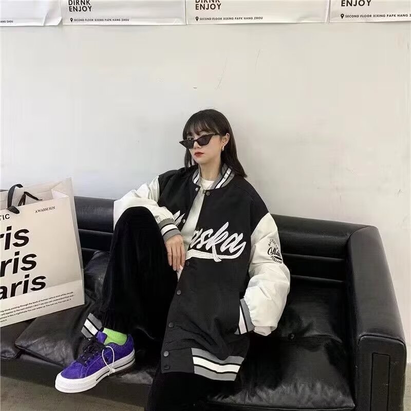 Vintage Letter Embroidered Baseball Suit Jacket Women's Spring and Autumn New Fashion Brand Couple's Loose Contrast Color Stitching Jacket