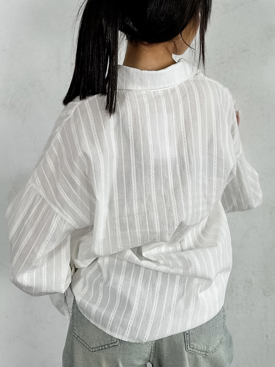 Picture of French Jacquard Pure Cotton Lapel Shirt 2025 Autum Work Clothing Loose Inner Bell Sleeve White Shirt Export Women's Clothing