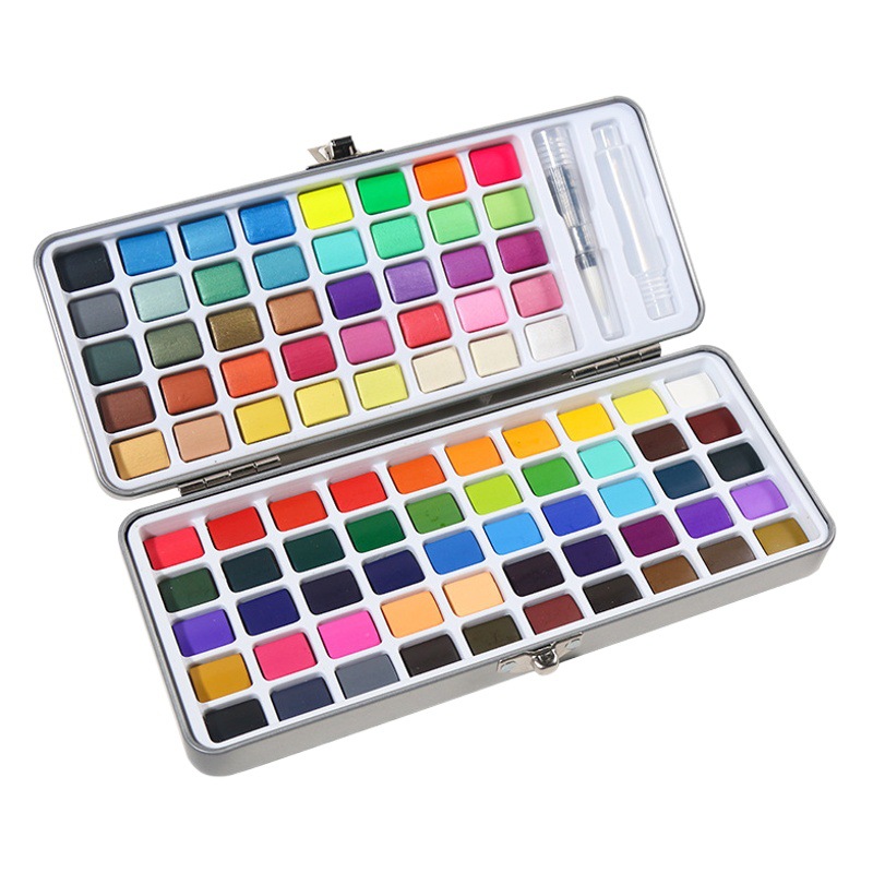 Solid watercolor art pigment painting set 50 color 72 color 90 color gouache iron box metal pearl color cross border