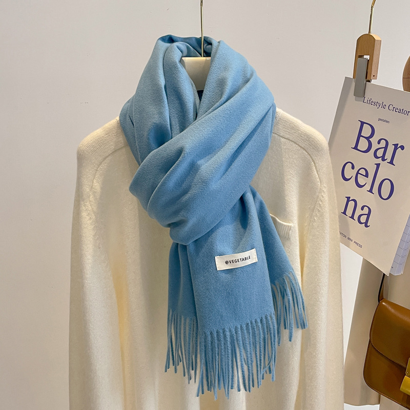 Picture of Blue Imitation Cashmere Scarf for Women 2025 New Winter K-Style Thickeneded Light Blue Scarf Versatile Dual-Use Shawl