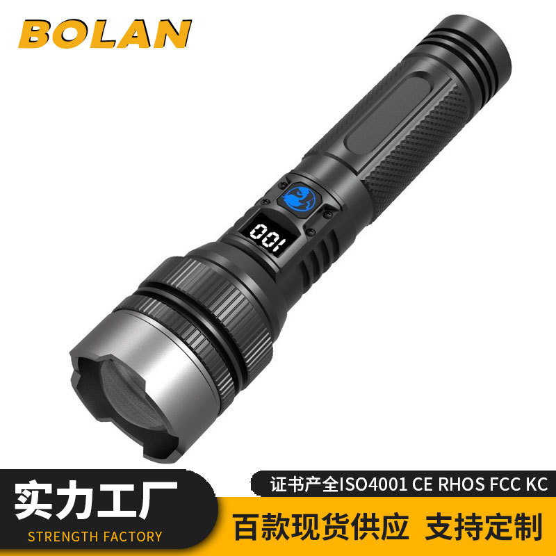 Cross-border new strong lighting flashlight usb charging outdoor long-range telescopic zoom through the sky cannon live display