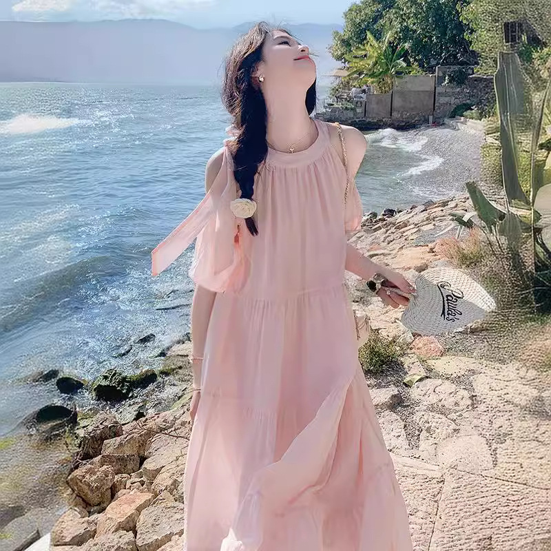 Picture of Internet Popular Style Summer New Shoulder Loose Elegant Lace-up Vacation Fashion dress Women's A1997131