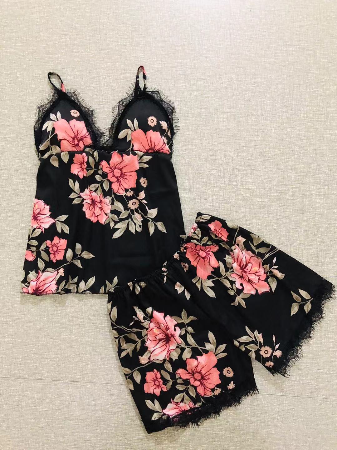 Picture of Printed pajamas set sexy home clothes ladies underwear nightgown supply Europe and the United States female manufacturers wholesale export