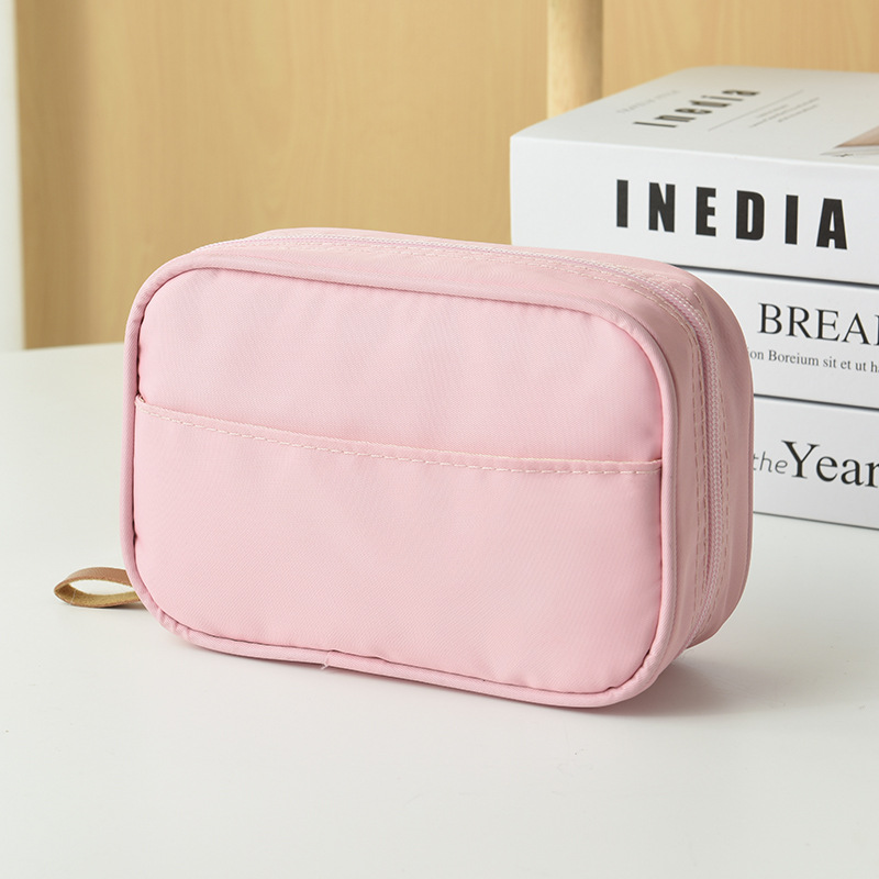 Picture of Solid Color Simple Cosmetic Bag Small High-value Portable Multi-functional Wash Bag Layered Dirt-resistant Large Capacity Storage Bag