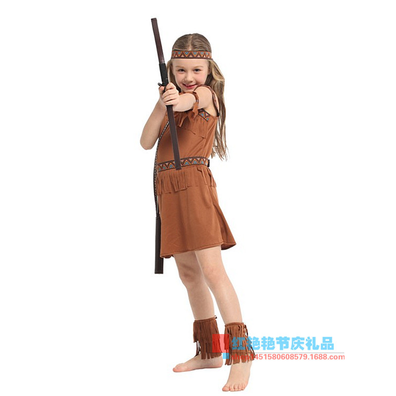 Picture of Halloween children's costume cos mask prom Indian princess dress performance costume Hunter costume G-0342