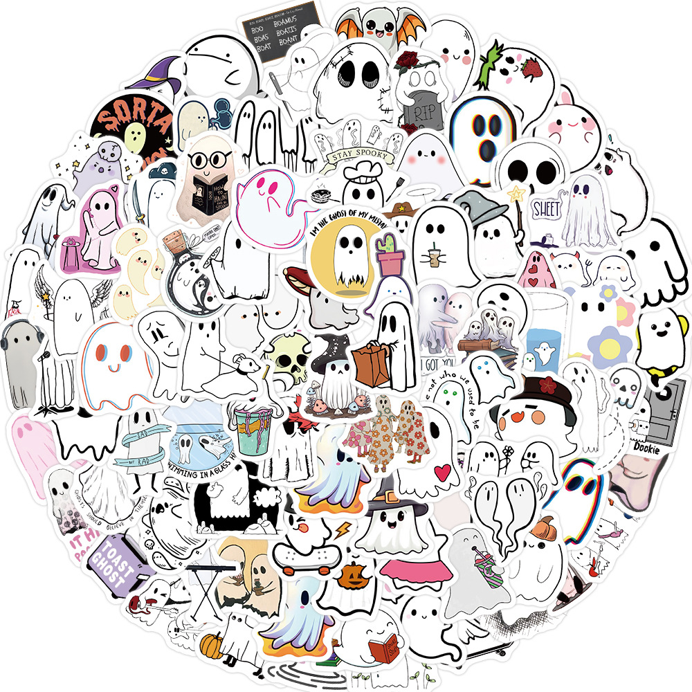 Picture of 100 small size cute ghost graffiti stickers decorative guitar notebook luggage DIY waterproof wholesale
