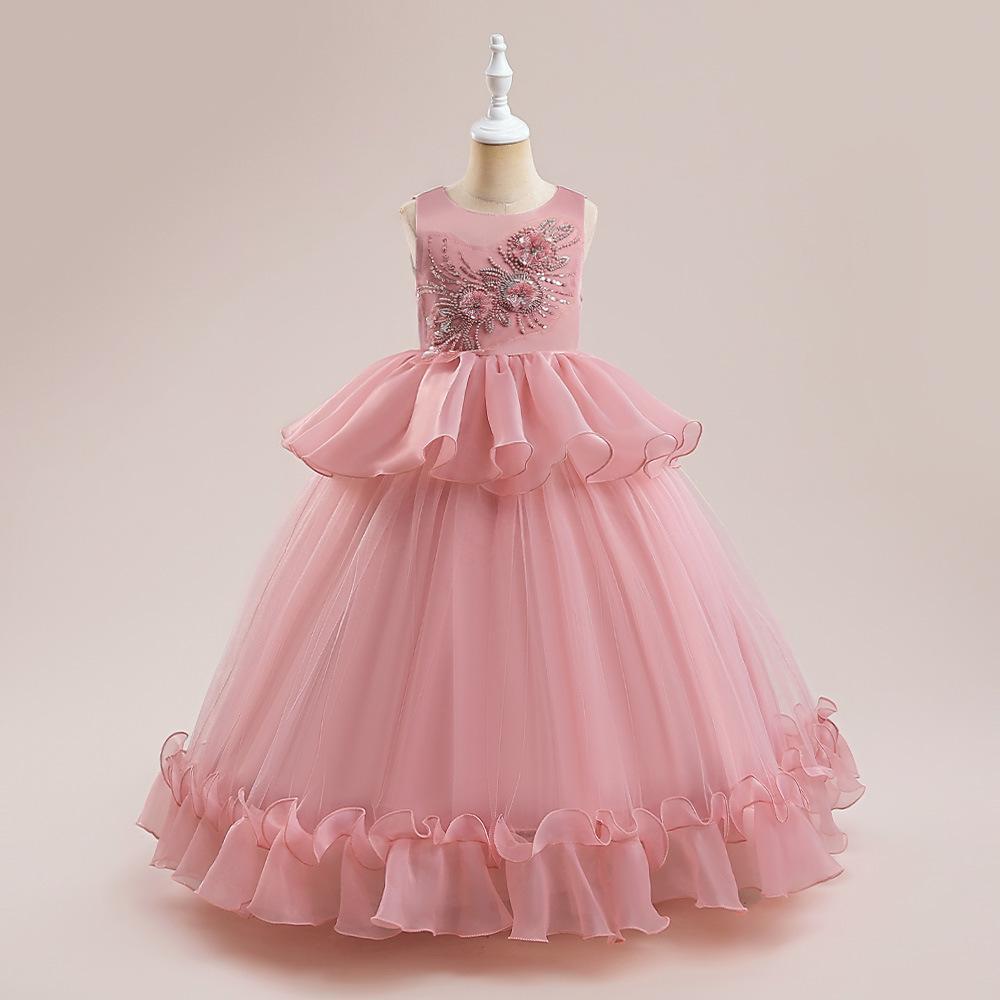 Amazon Cross Border Dress Dress Girl's Wedding Dress Embroidered Mesh Princess Ponte Dress chilren Dress