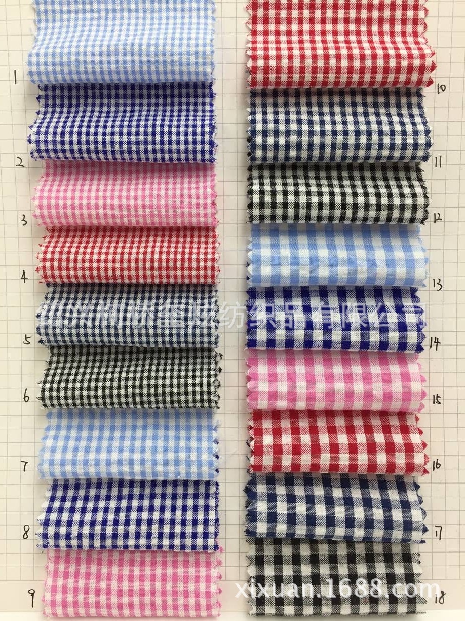 In stock supply cotton combed seersucker women's clothing shirt dress fabric bubble Plaid