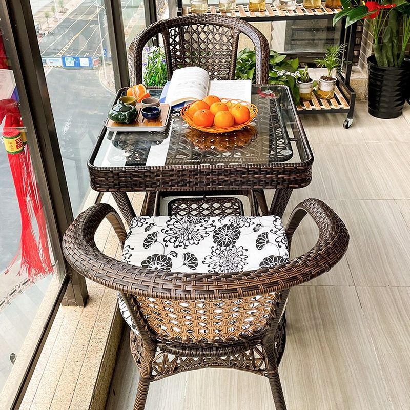 Rattan Chair Three-Piece Combination Leisure Tea Table Courtyard Rattan Chair Outdoor Rattan Outdoor Table and Chair Balcony Tea Table and Chair