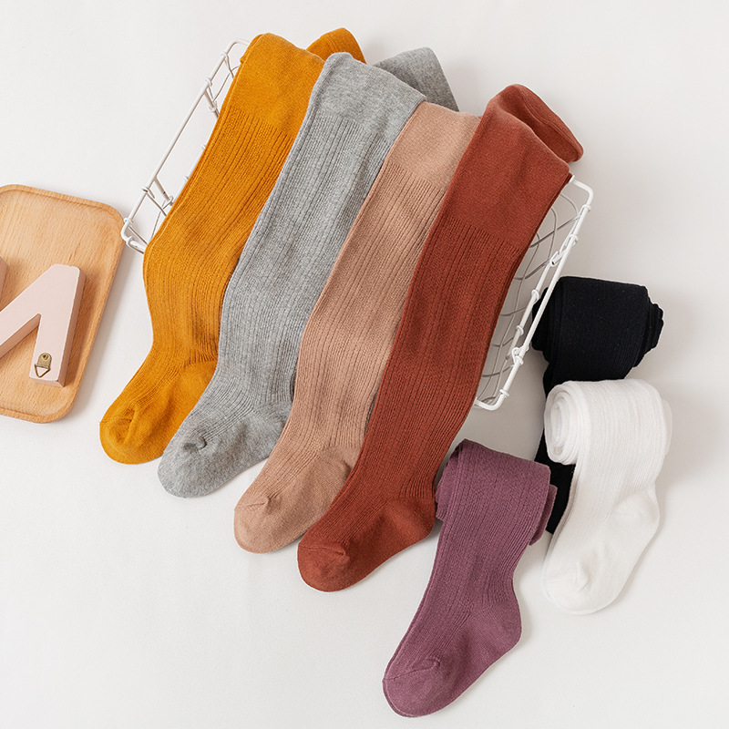 Picture of Children's Pantyhose Autum Pure Color Girls' Pantyhose Baby Socks Kidsren 0-4 Years Old Combed Cotton One-Piece Pantyhose