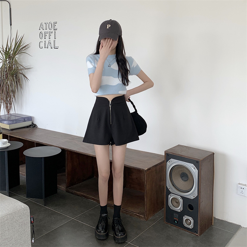 High Waist Slim Shorts 2023 New Summer All-Match Outfit A- Line Wide Leg Casual Hot Pants for Girls