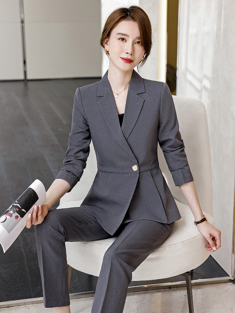 Picture of Grey Professional Suit Female Dress Hotel Manager Interview Civil Servant Work Clothes Suit Jacket Female Spring and Autumn