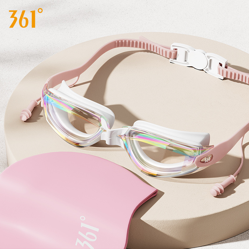 Picture of 361 degree swimming goggles earplugs integrated swimming glasses widened field of vision myopia glasses colorful electroplated swimming glasses