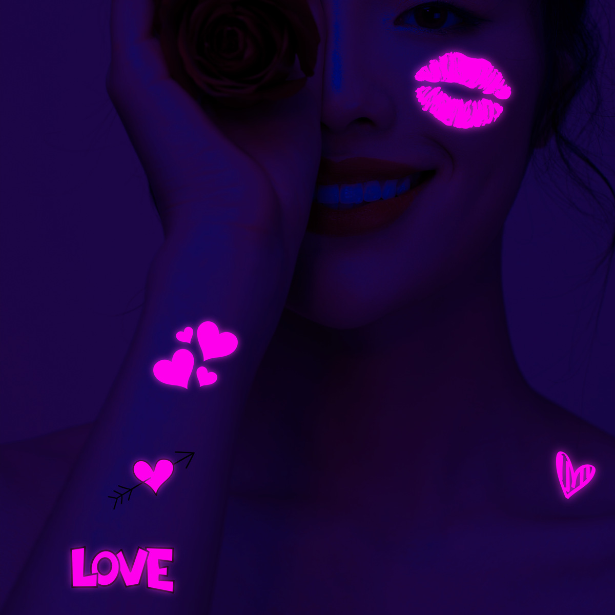 Picture of Hot-Selling New Luminous Heart-Shaped Valentine's Day Tattoo Stickers, Bar Music Festival Party Tattoo Stickers for Men and Women, Chinese Valentine's Day Tattoo Stickers