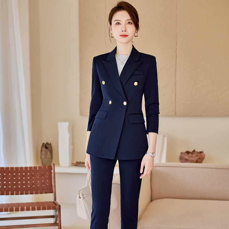 High-end navy blue Suit suit Women's 2023 Autumn and Winter Professional Temperament Goddess Fan Dress Overalls Suit Jacket