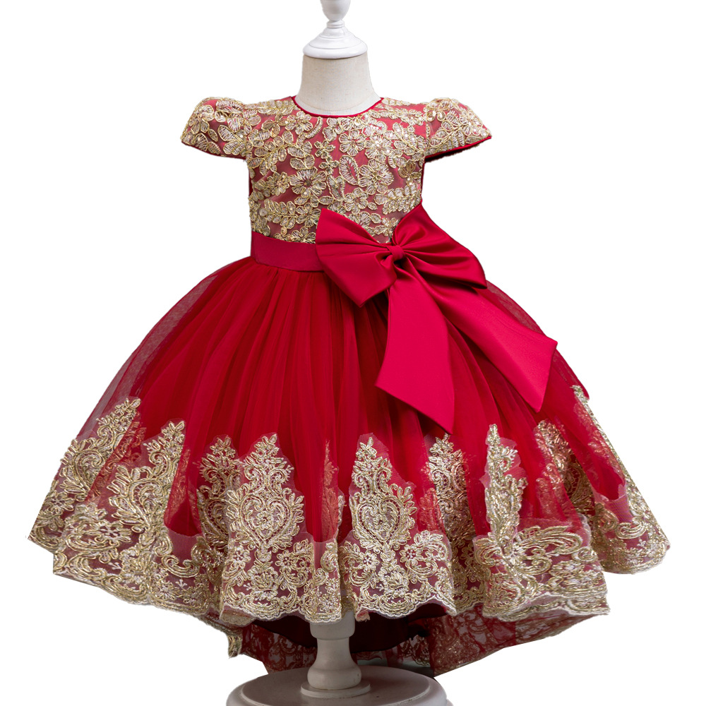 Picture of Cross Border Girl Princess Dress Bow Phnom Penh Embroidered Trailing Special Holiday Event Halloween Vintage Dress