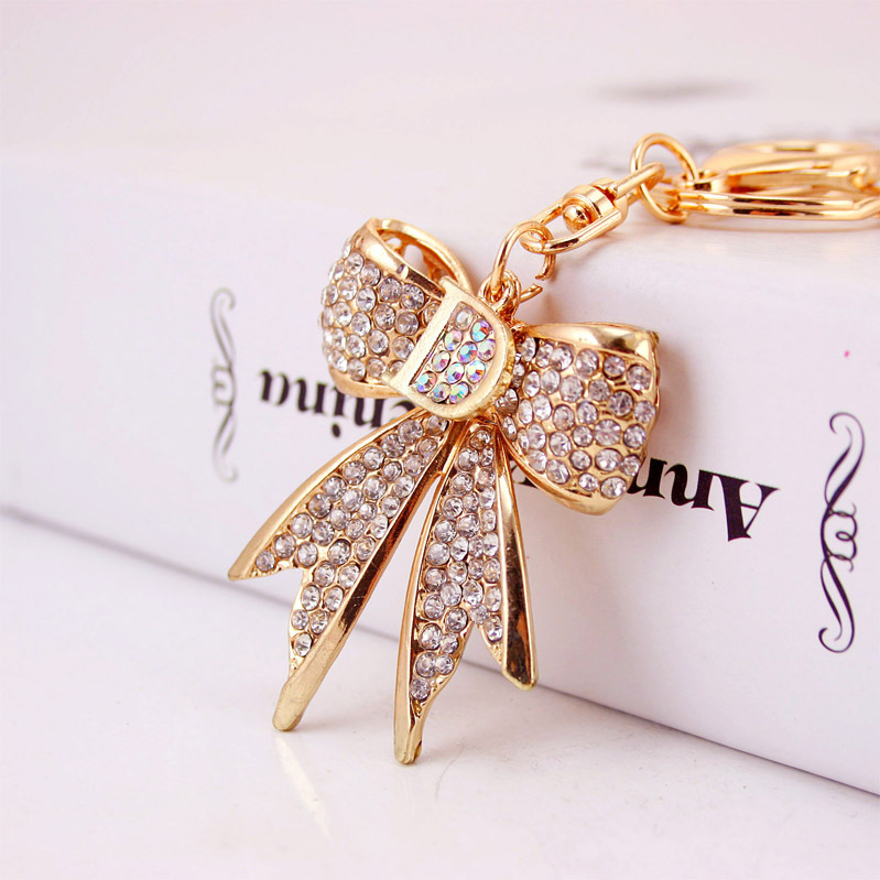 Kuxi jewelry alloy rhinestone D-shaped bow car keychain women's bag accessories key chain metal pendant 301