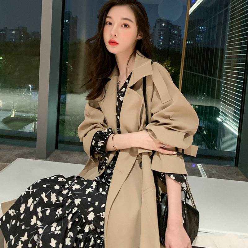 Picture of Windbreaker Women's 2025 Spring and Autumn Korean Style Casual British Style Small Coat Mid-Length Loose Khaki Jacket Trendy