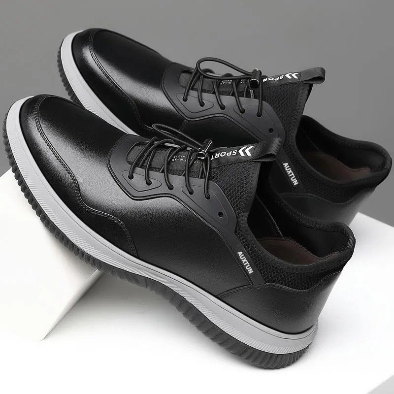 Soft Sole Casual Leather Shoes Men's 2025 New Korean Style Comfortable Breathable Men's Shoes Lace-up British Style Simple Black Shoes