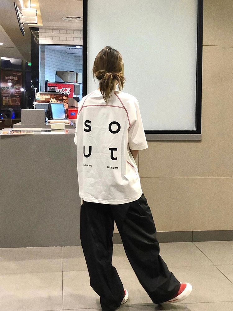 American High Street Contrasting White Short-Sleeved Women's T-Shirt Summer Loose Lazy Style Design Niche Half-Sleeved Top
