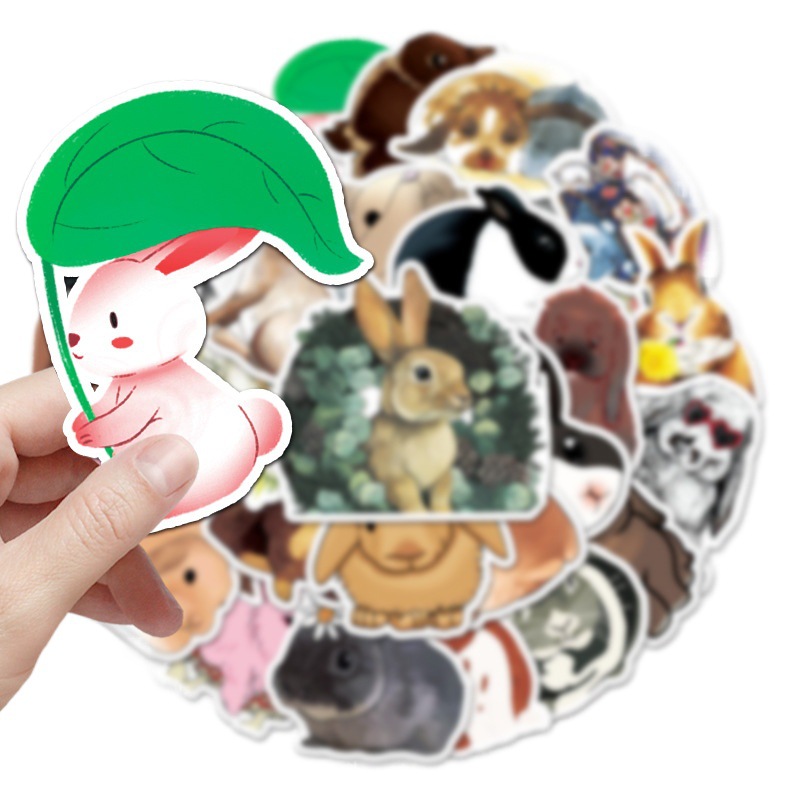50 Cute Rabbit Graffiti Personality Cartoon Animal DIY Water Cup Skateboard Luggage Stickers Children Stickers