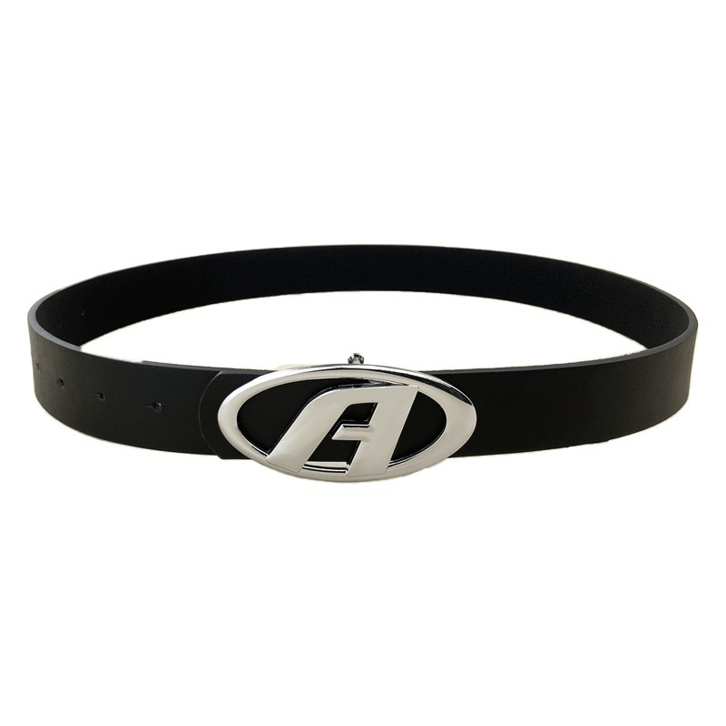 New High Sense Letter A Metal Buckle Women's Belt Simple All-match Decorative Jeans Women's Black Belt Wholesale