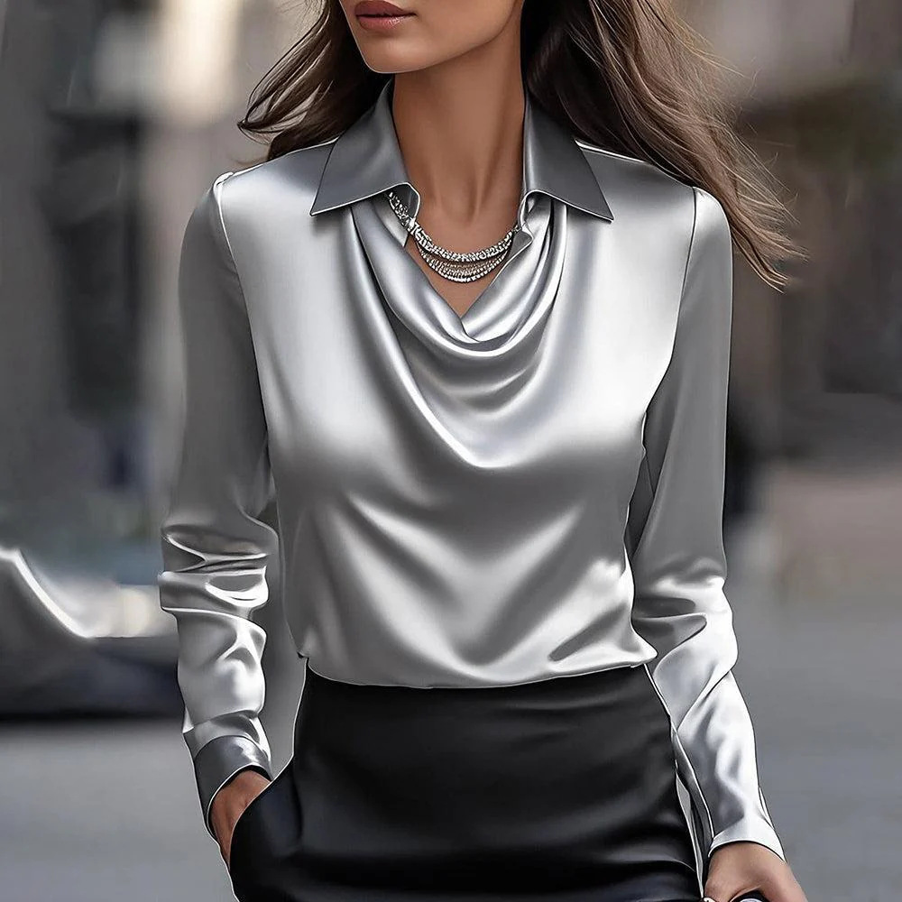 2025 independent station wish Amazon foreign trade model temperament print simple swing collar shirt collar for women