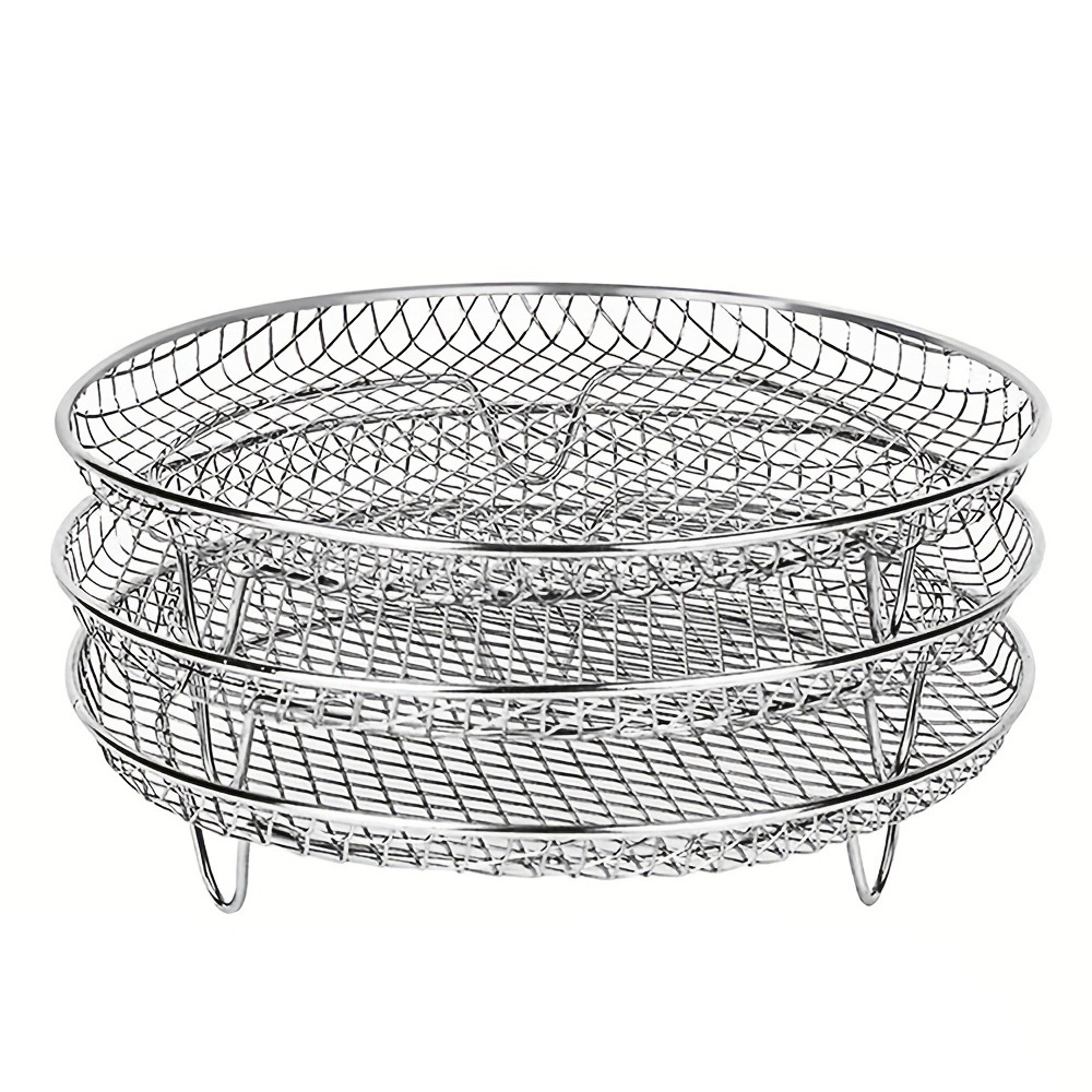 Picture of Cross-border three-layer stainless steel grill multifunctional air fryer rack 304 stainless steel air fryer basket tray