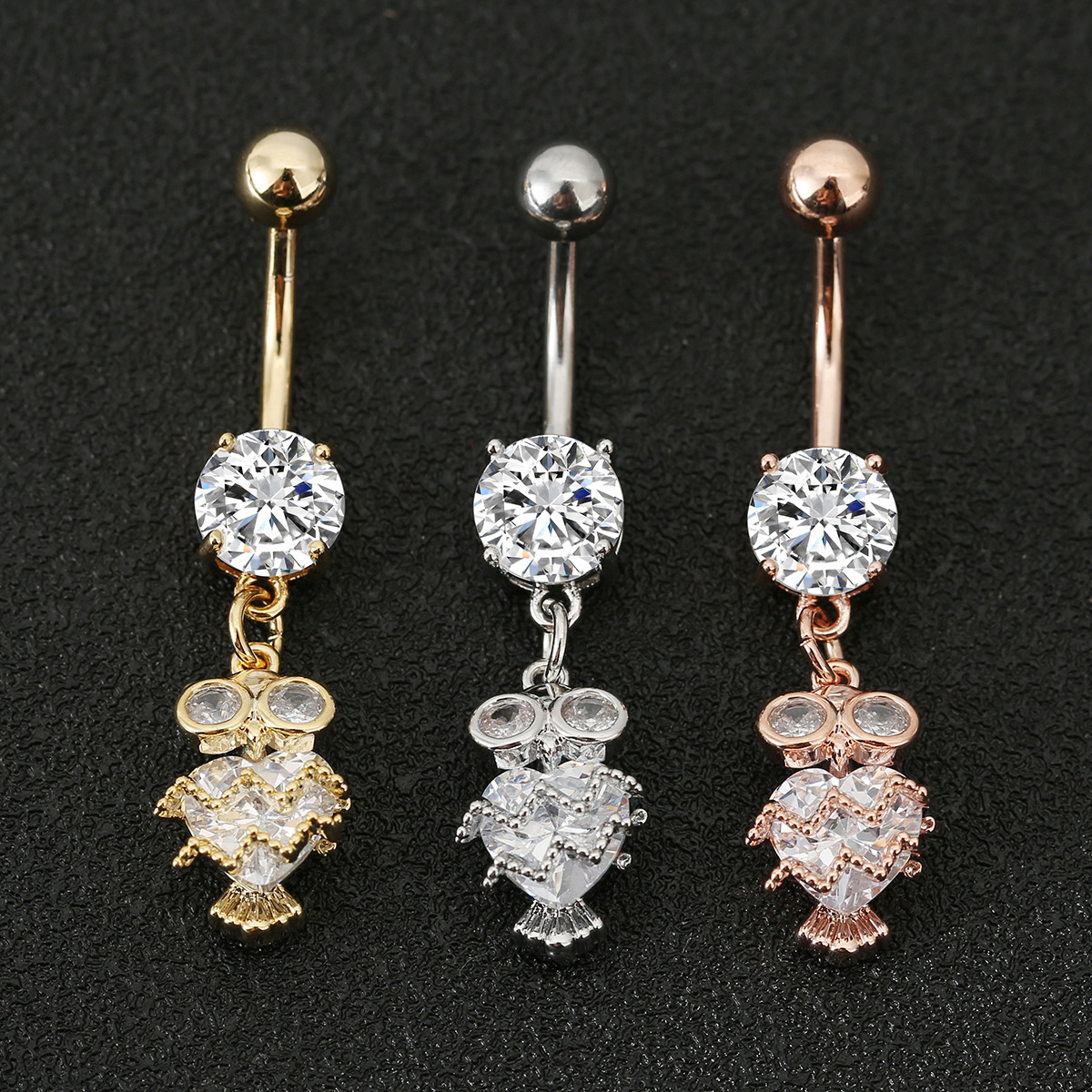 Amazon Hot Sale Human Body Piercing Belly Button Ring Owl Fashion Distinctive Belly Nail Belly Dance Diamond Belly Button Buckle