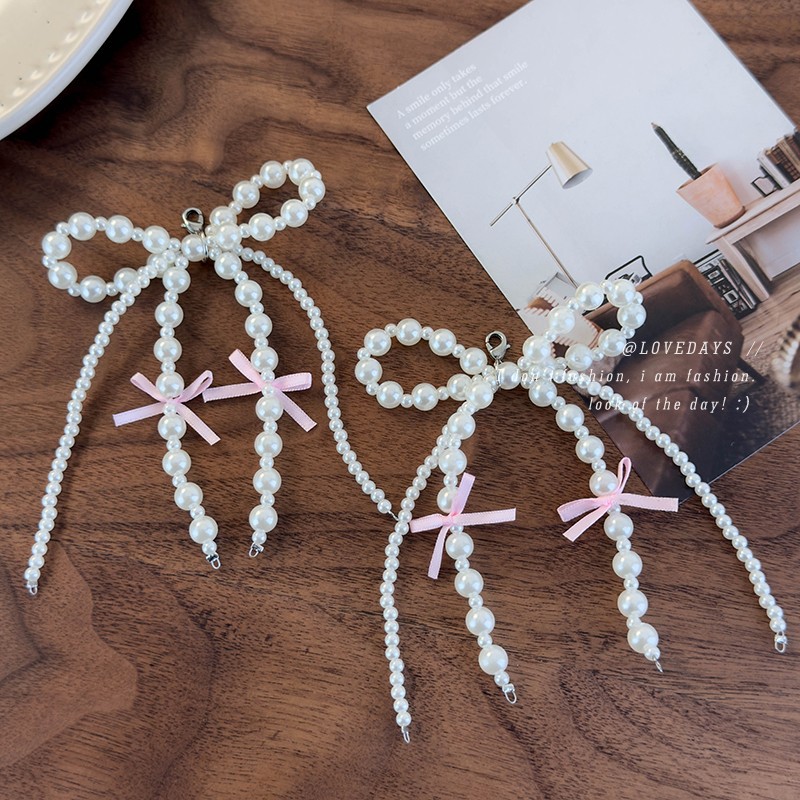 South Korea Ballet Style Pink Bow Pearl Shoe Buckle Shoe Decoration Pendant Beaded Accessories DIY Shoe Buckle Shoe Flower