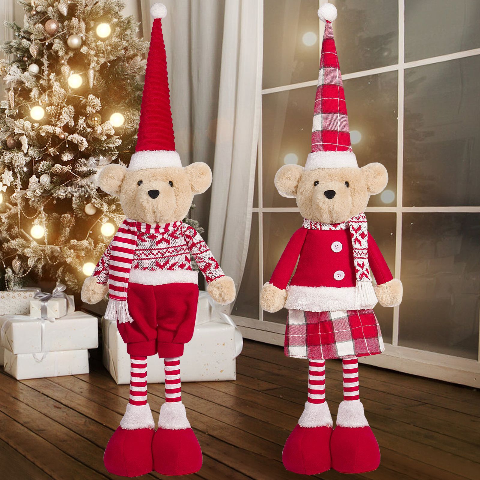 Cross Border Christmas Red Bear Doll Creative Teddy Bear Doll Holiday Decorations Cute Desktop Ornaments