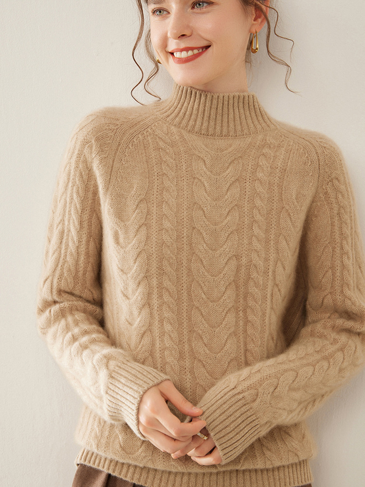 Half-high Collar Twisted Cashmere Sweater Women's 24 Autumn and Winter Loose Slimming Knitted Base Top Thickened Warm Pullover Sweater