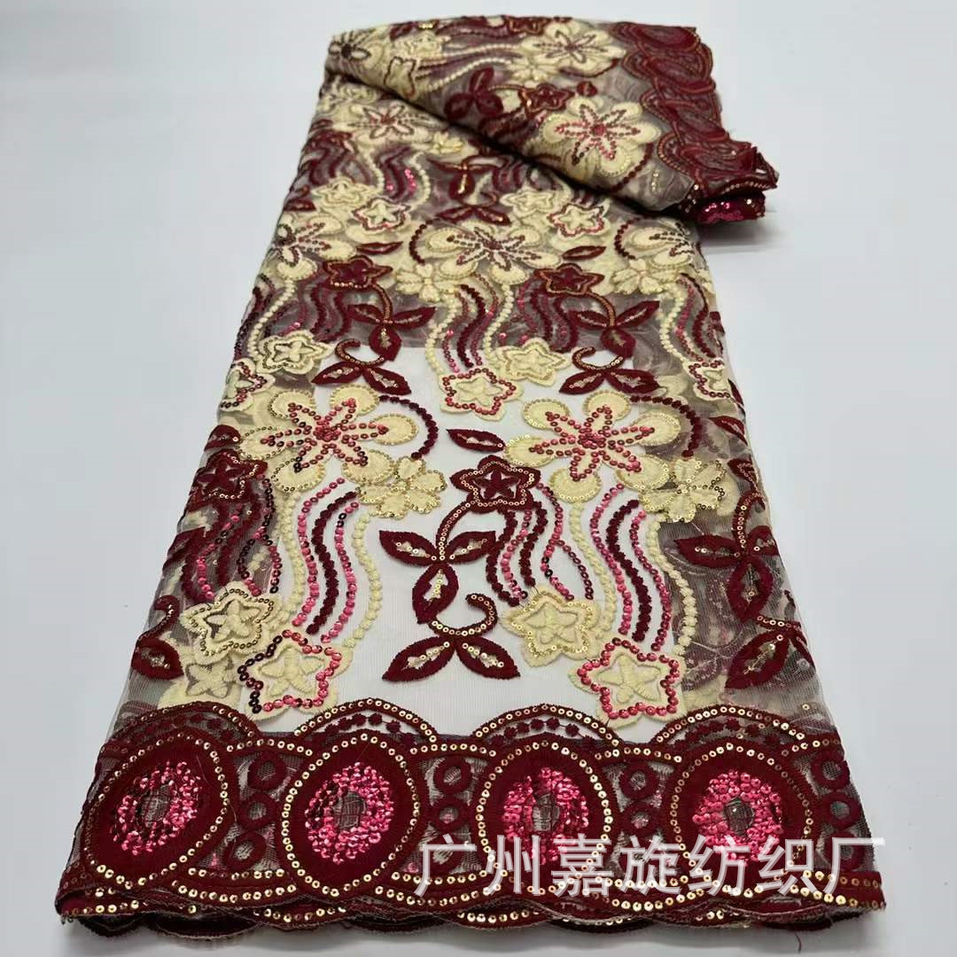 Picture of African Sequins Embroidered Lace Water Soluble Lace Dress Mesh Fabric Sequins Lace JX4245