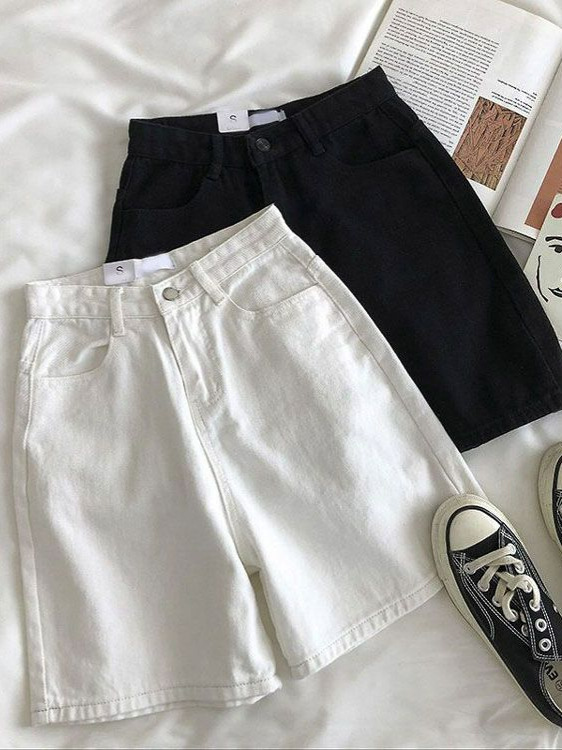 Korean Style Hong Kong Style Retro Design Niche 2025 Summer Thin High-Waist Slim White Denim Wide-Leg Shorts Trendy