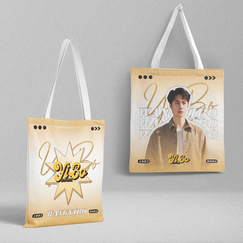 Wang Yibo Canvas Bag 36X39Cm Star Pattern Korean Style Shoulder Bag Satchel Shopping Bag Tutoring Bag Wholesale