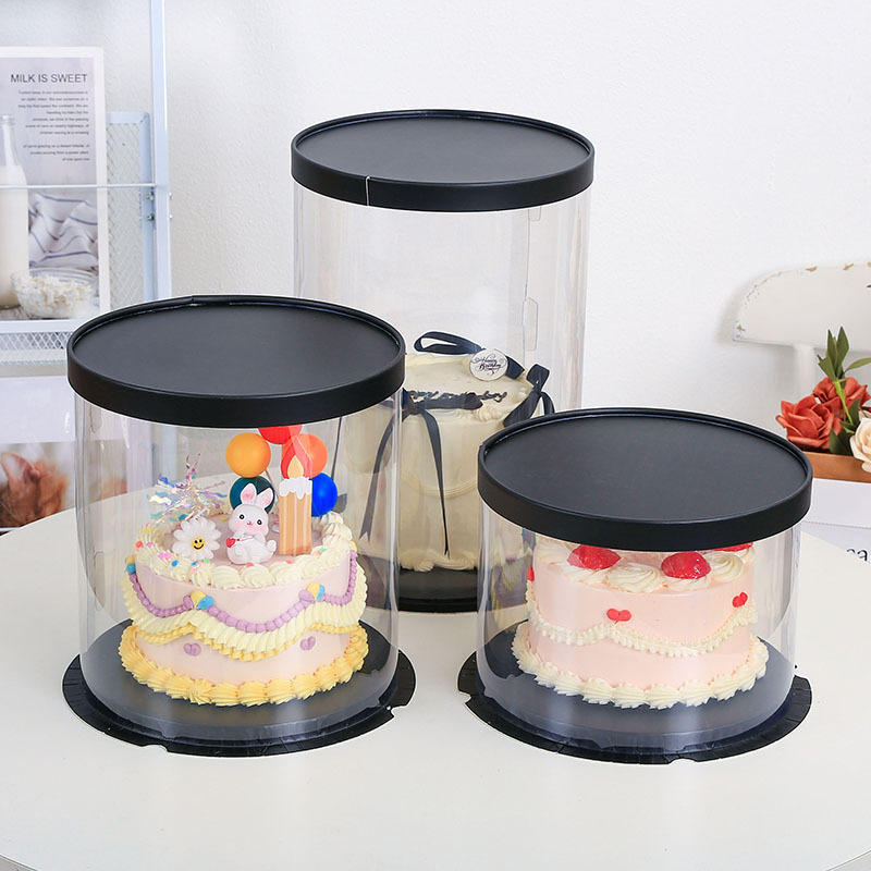 Transparent Cake Box Black 4 6 8 10inch Printable Logo Birthday Cake Box Event Gift Box Toy Snack Box