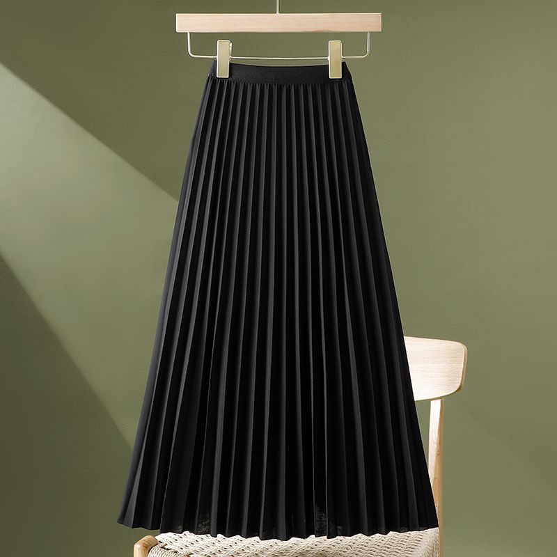 High-end Elegant Fashion Large Size Pleated Skirt Women's 2024 New Style Draped High Waist Mid-length Casual All-match Skirt